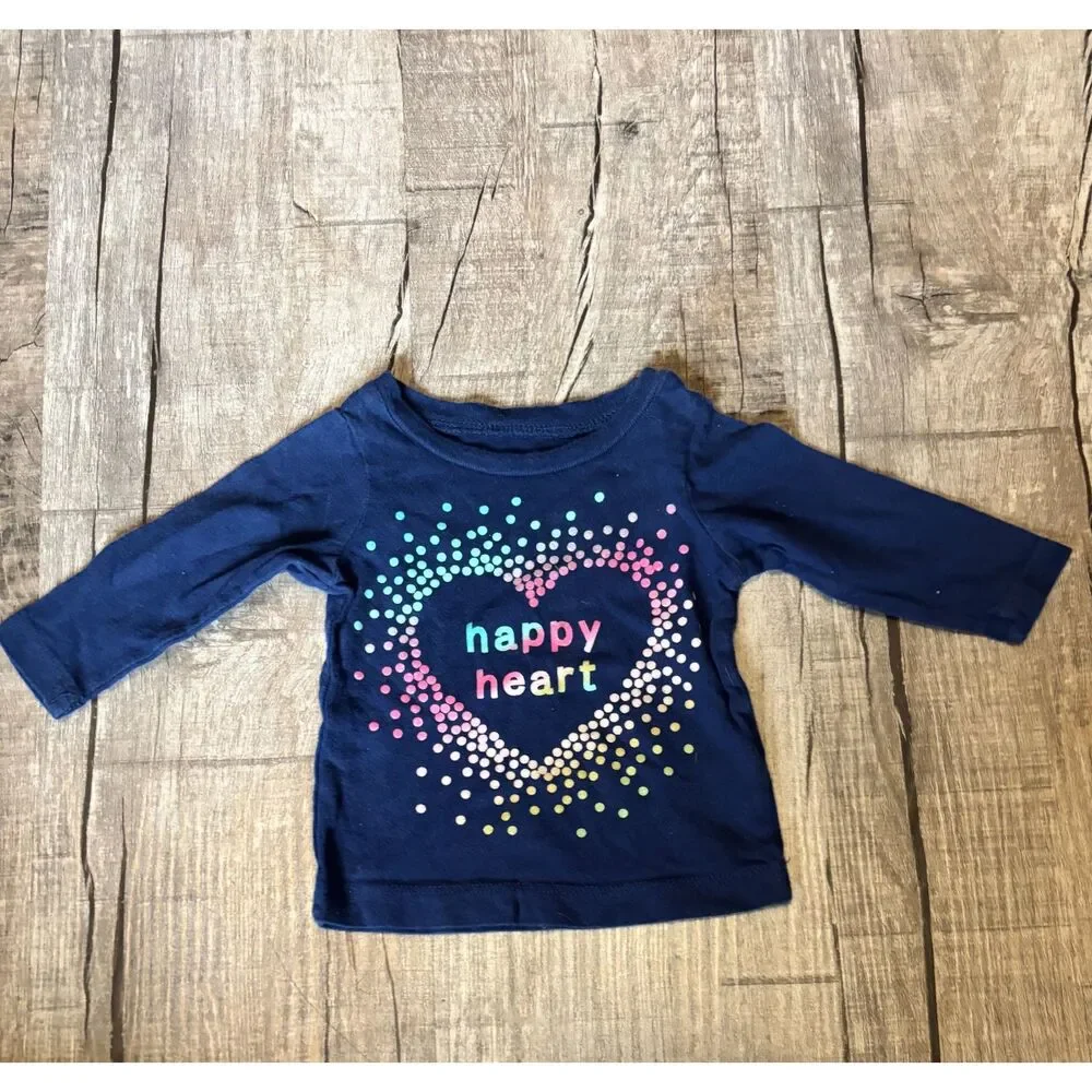 Carter’s Baby Girls “Happy Heart” Long Sleeve‎ Top Size 3 Months